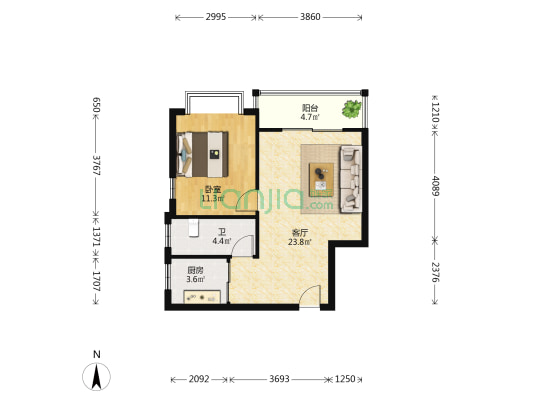 白沙门温泉度假村 1室1厅1卫 61平方