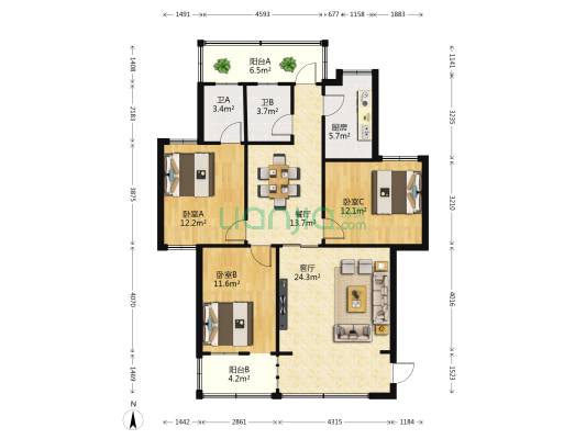 南宁卷烟厂万秀生活区 3室2厅2卫 110平方