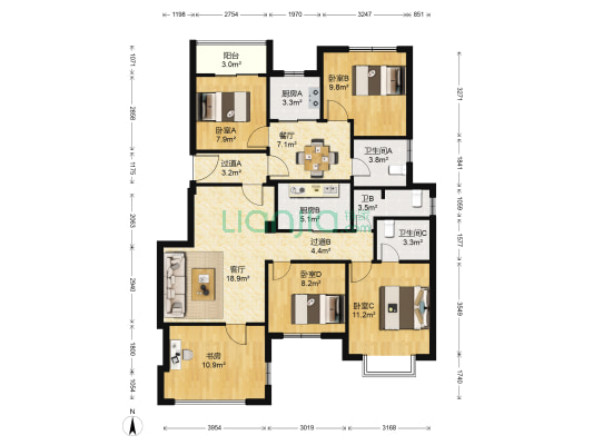 上李家新村 5室2厅3卫 133平方