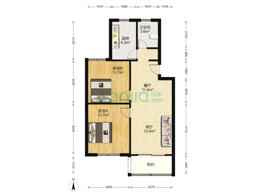 嘉屯苑 2室2厅1卫 80平方