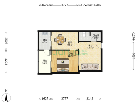 人民苑 1室2厅1卫 53平方