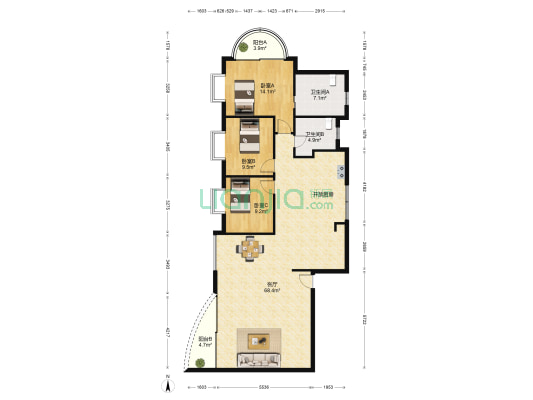 益田名园 3室1厅2卫 158平方