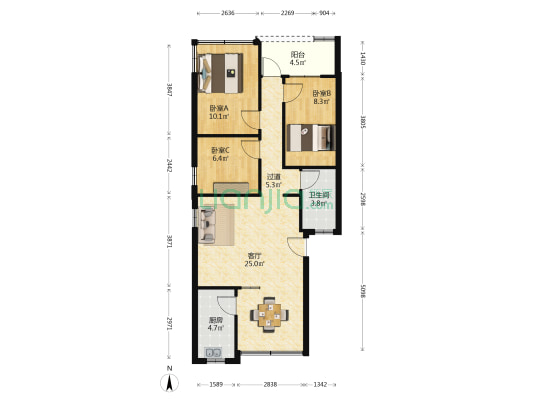 化机大厦 3室1厅1卫 96平方