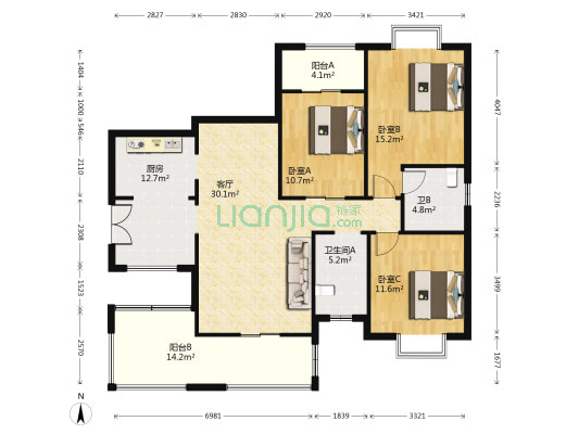 世方水岸 3室1厅2卫 126平方