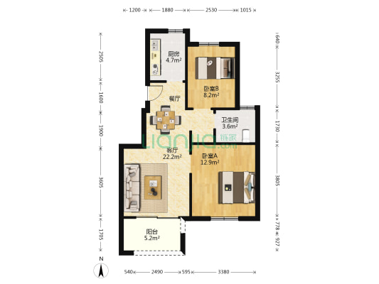 融创荣润·玖樟台 2室1厅1卫 75平方