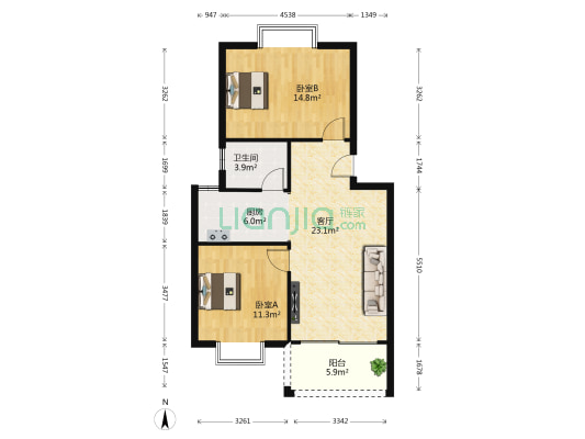 碧海蓝天花园 2室1厅1卫 75平方