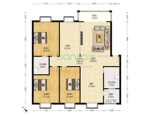 祥和苑 3室2厅2卫 164平方