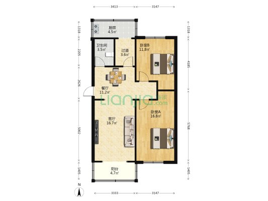 石油南区宿舍 2室2厅1卫 84平方