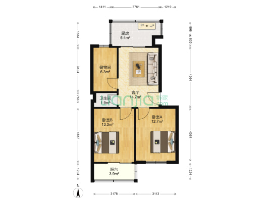 经五路21号院 2室1厅1卫 65平方