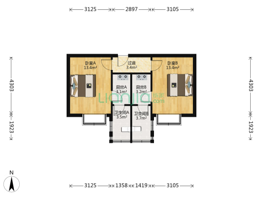 联建胡同情报所宿舍 2室0厅2卫 47平方