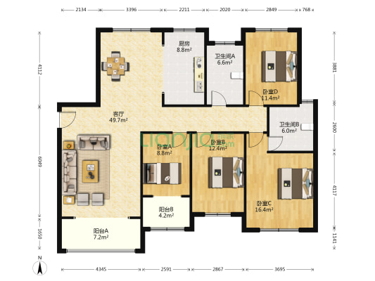 凤凰原著 4室1厅2卫 172平方