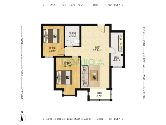 青荷里晨风园二期 2室1厅1卫 88平方