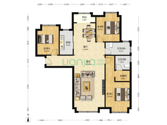金悦府 3室2厅2卫 140平方