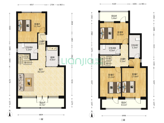 翡翠四季C区 4室1厅3卫 157平方