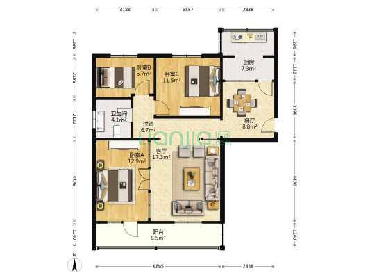 兰州消防支队住宅小区 3室2厅1卫 80平方