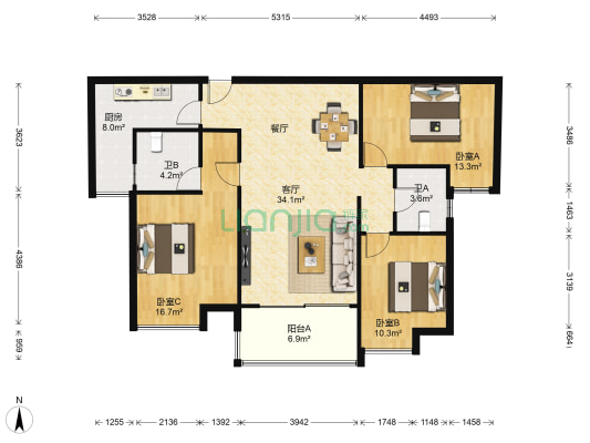 勤诚达新界 3室1厅2卫 115平方