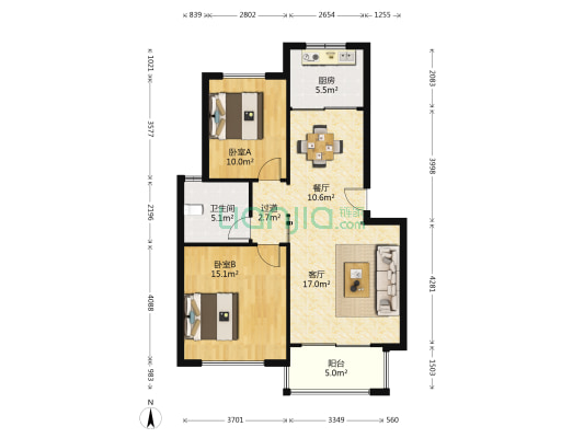 阳光和墅 2室2厅1卫 90平方