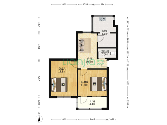 河南省省实验小学家属院 2室1厅1卫 57平方