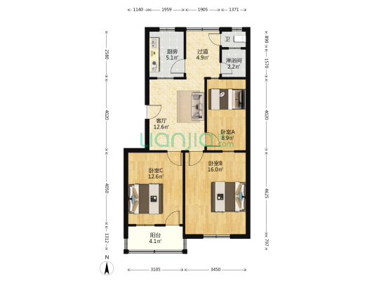东元新村三区 3室1厅2卫 82平方