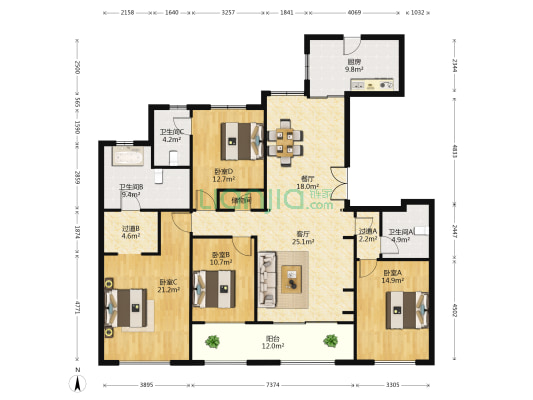保利天悦 4室2厅3卫 188平方
