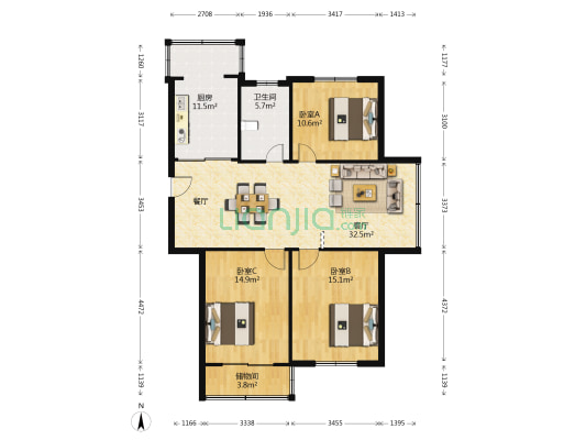 舜景佳园 3室1厅1卫 115平方