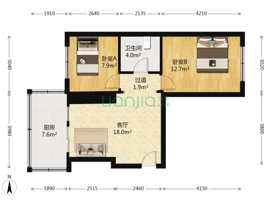 电影机械厂家属小区 2室1厅1卫 63平方