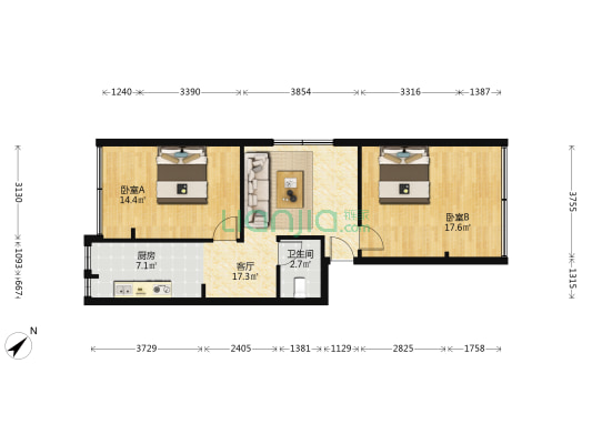 牛沙馨苑 2室1厅1卫 67平方