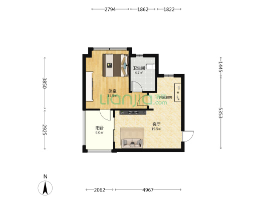 山水国际三期-峰清阁 1室1厅1卫 56平方