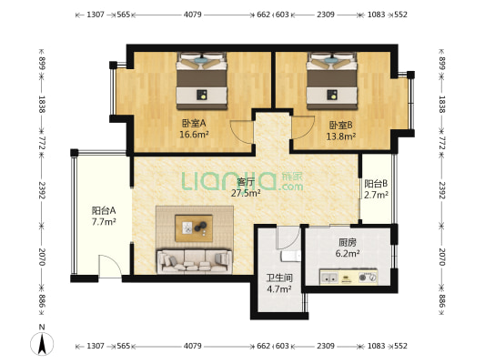 翰林风华 2室1厅1卫 89平方