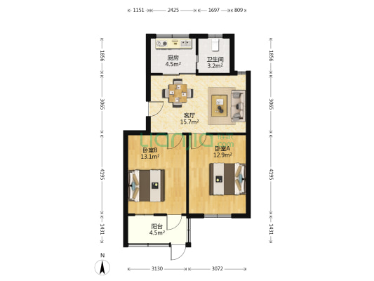 春秋社区康月路 2室1厅1卫 65平方
