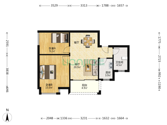 雍景香江 2室1厅1卫 75平方