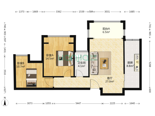 隆鑫爱琴海一期 2室1厅1卫 86平方
