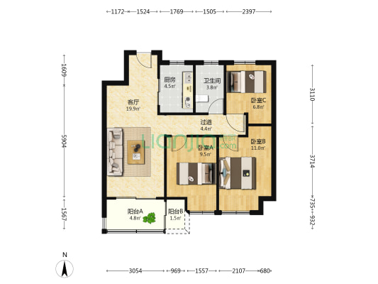 未来时光里 3室1厅1卫 89平方