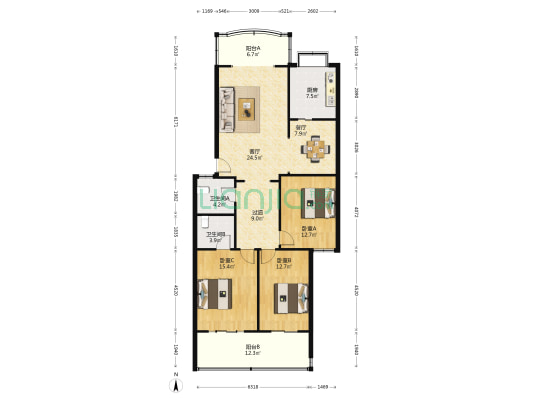 永安街25号 3室2厅2卫 141平方