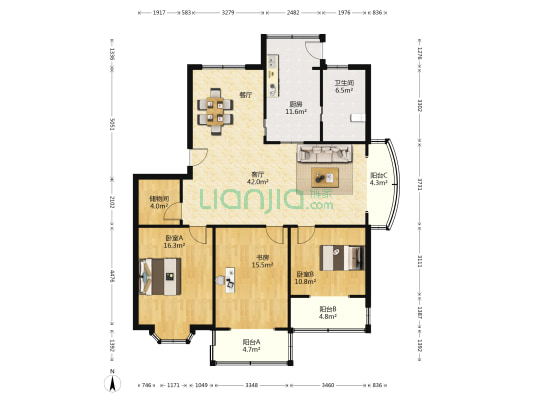 富丽花园 3室1厅1卫 128平方