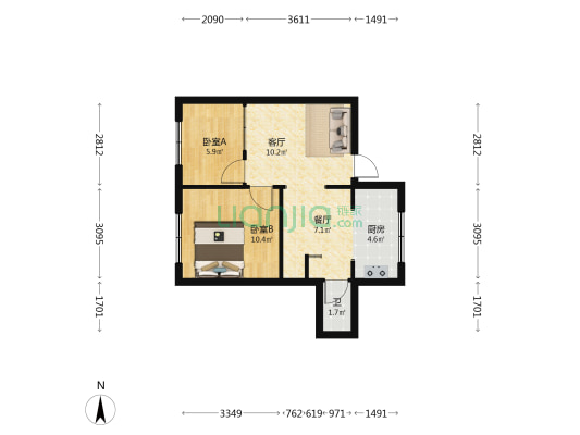 长江街 2室2厅1卫 60平方