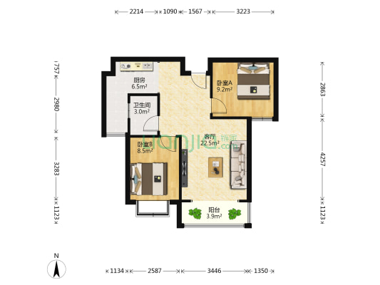 北尚华城 2室1厅1卫 70平方