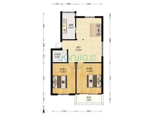 省外贸公司北环中路单位宿舍 2室1厅1卫 99平方