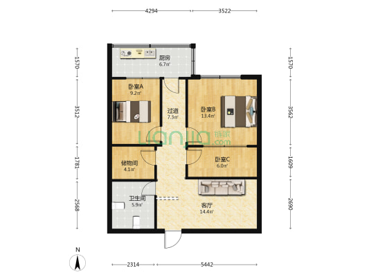德源商务 3室1厅1卫 99平方