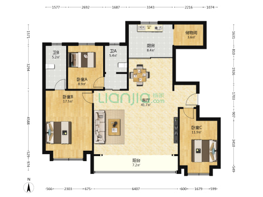 中海云锦东区 3室1厅2卫 143平方