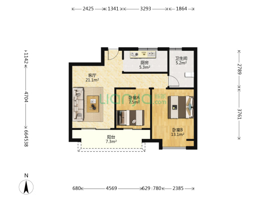 东湖嘉园 2室1厅1卫 80平方