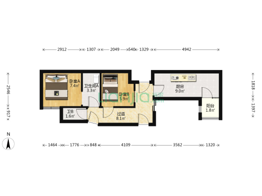 北大资源时光 2室0厅2卫 117平方