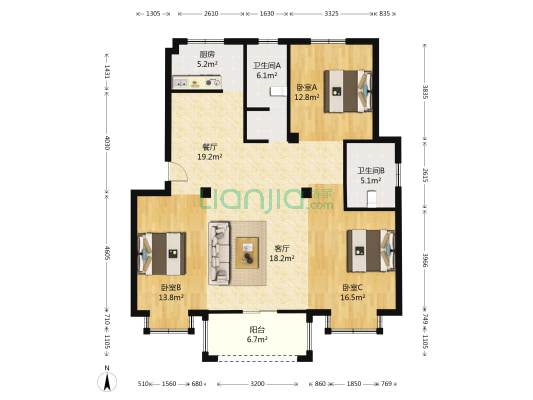 丽兴嘉苑 3室2厅2卫 116平方