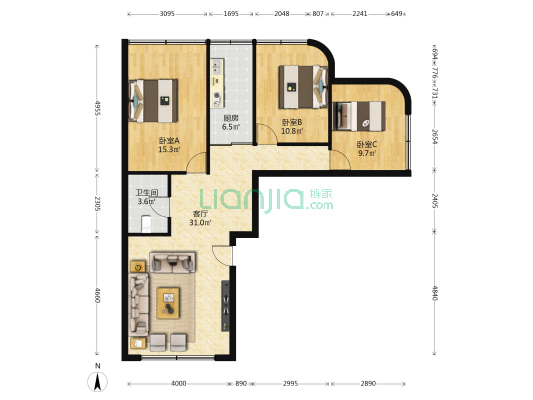 鹿冲关路34号 3室1厅1卫 99平方