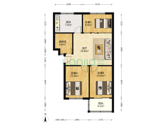 晨辉名都城 3室1厅0卫 85平方