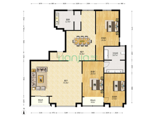 畅翠苑 3室2厅1卫 223平方
