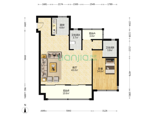 伟星城 1室1厅2卫 106平方