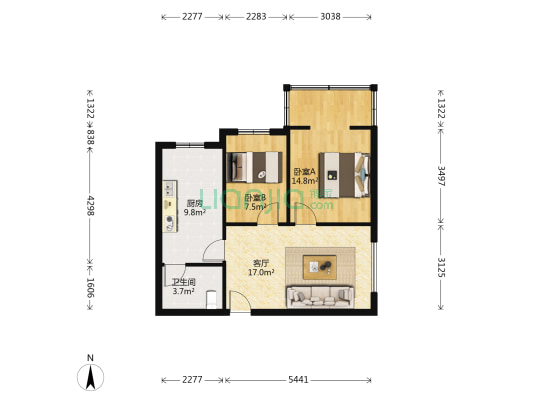 大路村小区 2室1厅1卫 66平方