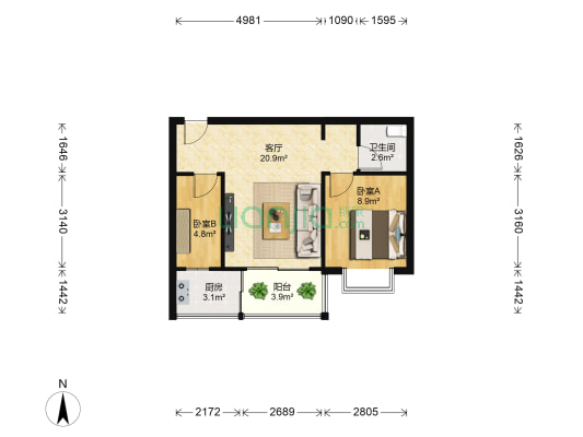 翔鹭花城一，二期 2室1厅1卫 51平方