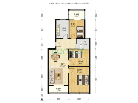 祥欣楼 3室1厅1卫 91平方